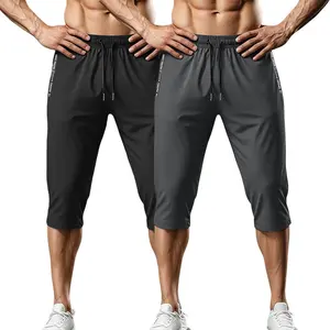 2-pack men’s ice silk cool-touch quick-dry mid-length athletic shorts with a flat waistband, elastic drawstring waist, suitable for gym workouts and casual wear, ideal for various sports and going out.