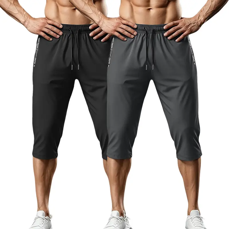 Men’s 2-Pack Ice Silk Cool-Touch Quick-Dry Dry-Fit Mid-Length Athletic Shorts - Flat Waistband, Elastic Drawstring Waist, Suitable for Gym Workouts, Casual Wear, Dry-Fit Men's Shorts