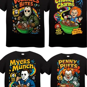 Cereal Halloween Characters Custom Black Short Sleeve T-Shirt T-Shirt Shirt T-Shirts Short Sleeve for Women Men,Unisex Graphic Tshirt Tees Tops,Casual Soft Breathable Lightweight Tee Shirt