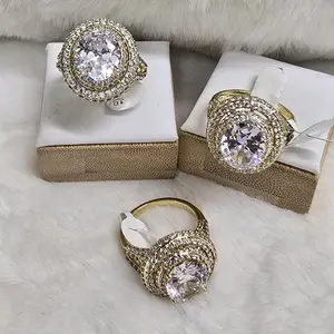 # 0079 Anillos adiamantados piedra ovalada grande oro laminado Alta calidad 14k