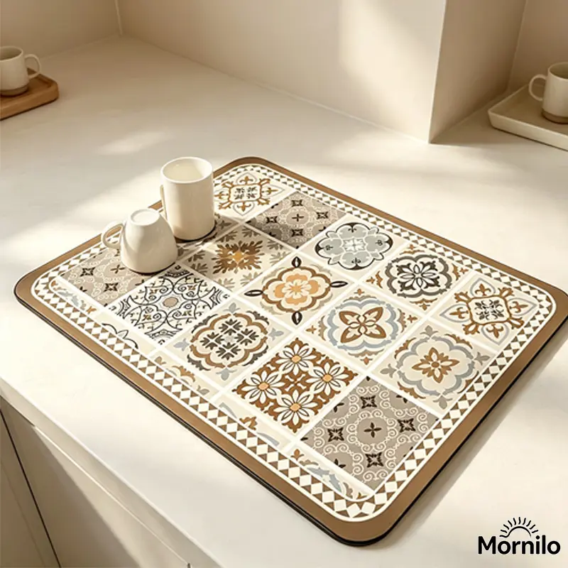 Super Absorbent Coffee Bar Mat for Countertop,Diatomite Stone Dish Drying Mat,Non-Slip Coffee Machine Water Absorption & Quick Dry Drainage Mat, Washable Kitchen Counter Protector for Coffee Bar, Espresso Station, Sink, Water Bar & Home Kitchen Essentials