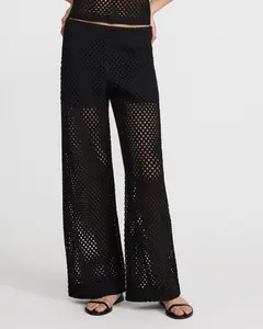 Express Crochet Mid Rise Pull On Wide Leg Pant