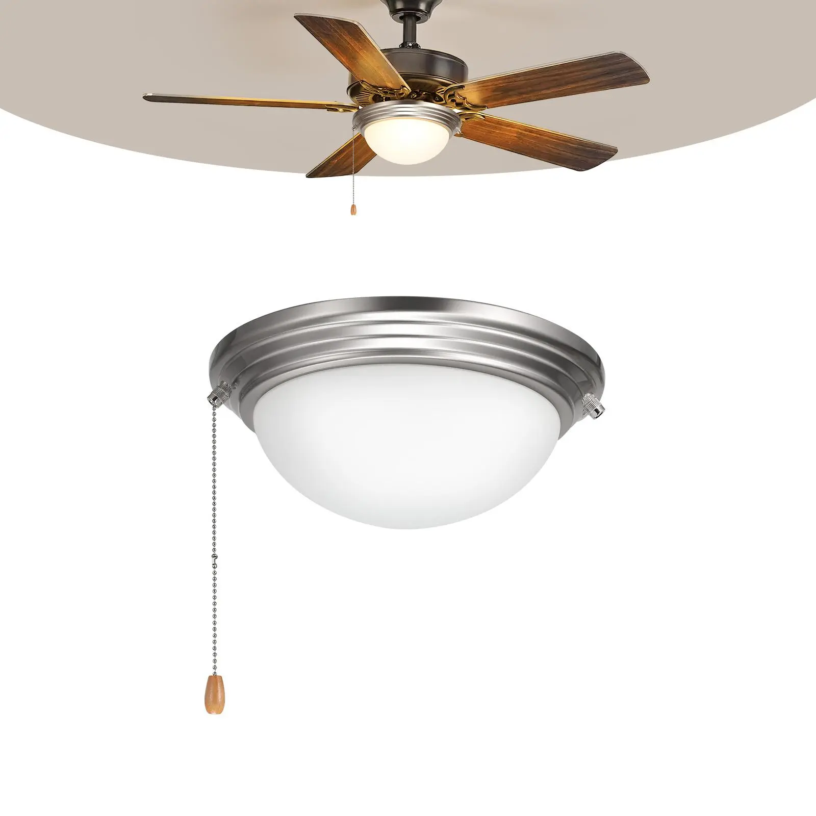 【DealsForYouDays】VEVOR Ceiling Fan Light Kit, 750lm 3000K Fan Light Kit with Pull Chain, 2 LED Bulbs, Modern Replacement Fixture for Living Room, Dining Room, Bedroom, Frosted Milk Glass Shade Brushed Nickel Finish