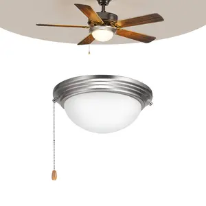 【Summervibes】VEVOR Ceiling Fan Light Kit, 750lm 3000K Fan Light Kit with Pull Chain, 2 LED Bulbs, Modern Replacement Fixture for Living Room, Dining Room, Bedroom, Frosted Milk Glass Shade Brushed Nickel Finish