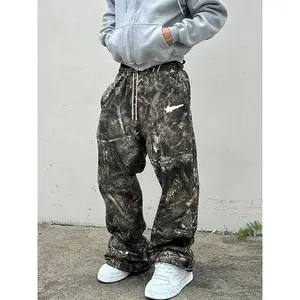 Men’s casual camouflage joggers with meteor print, loose drawstring wide-leg design, comfortable all-season menswear GARMENTARY