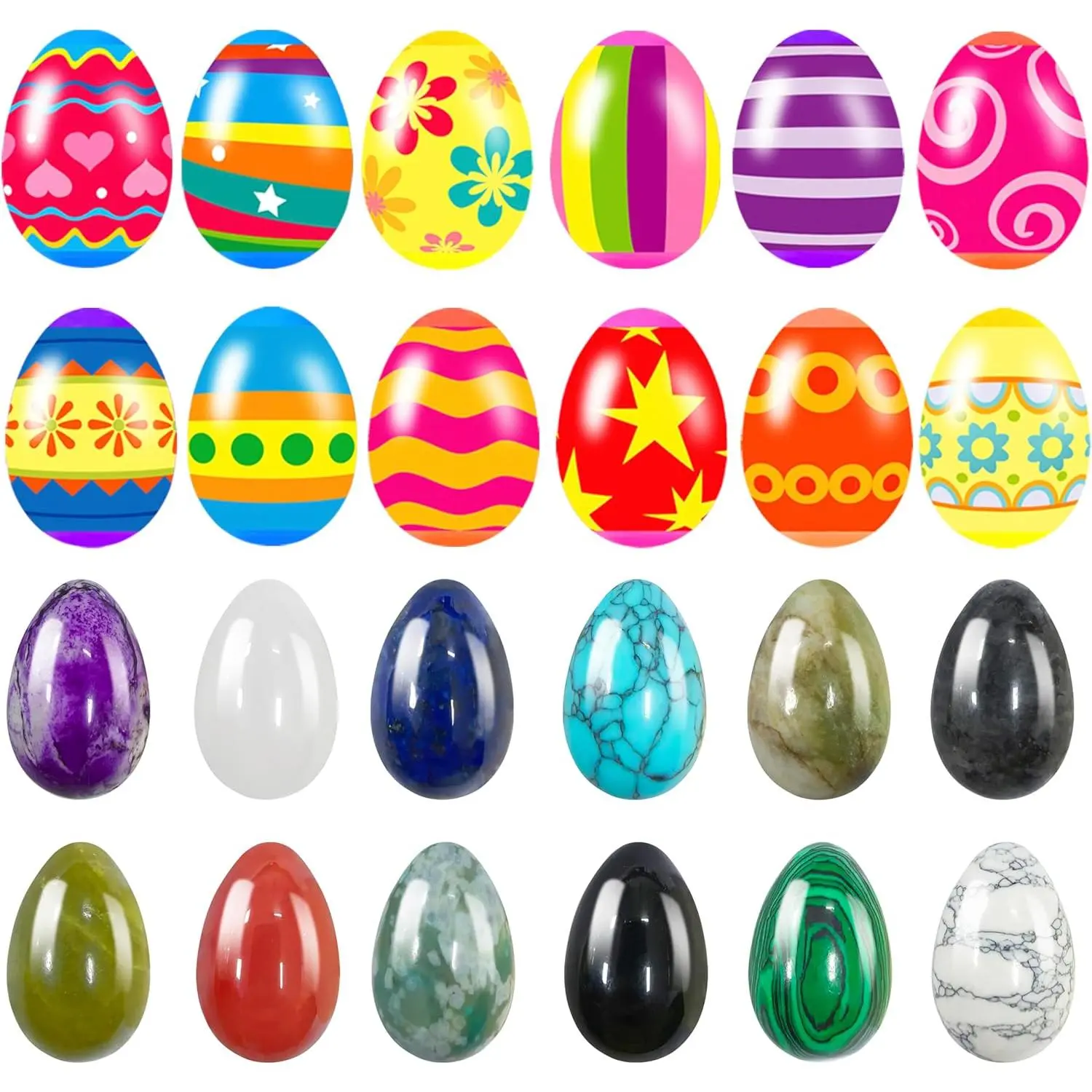 12 Pcs PreFilled Easter Eggs with Egg Stone Inside Basket Stuffers Party Favor Gifts