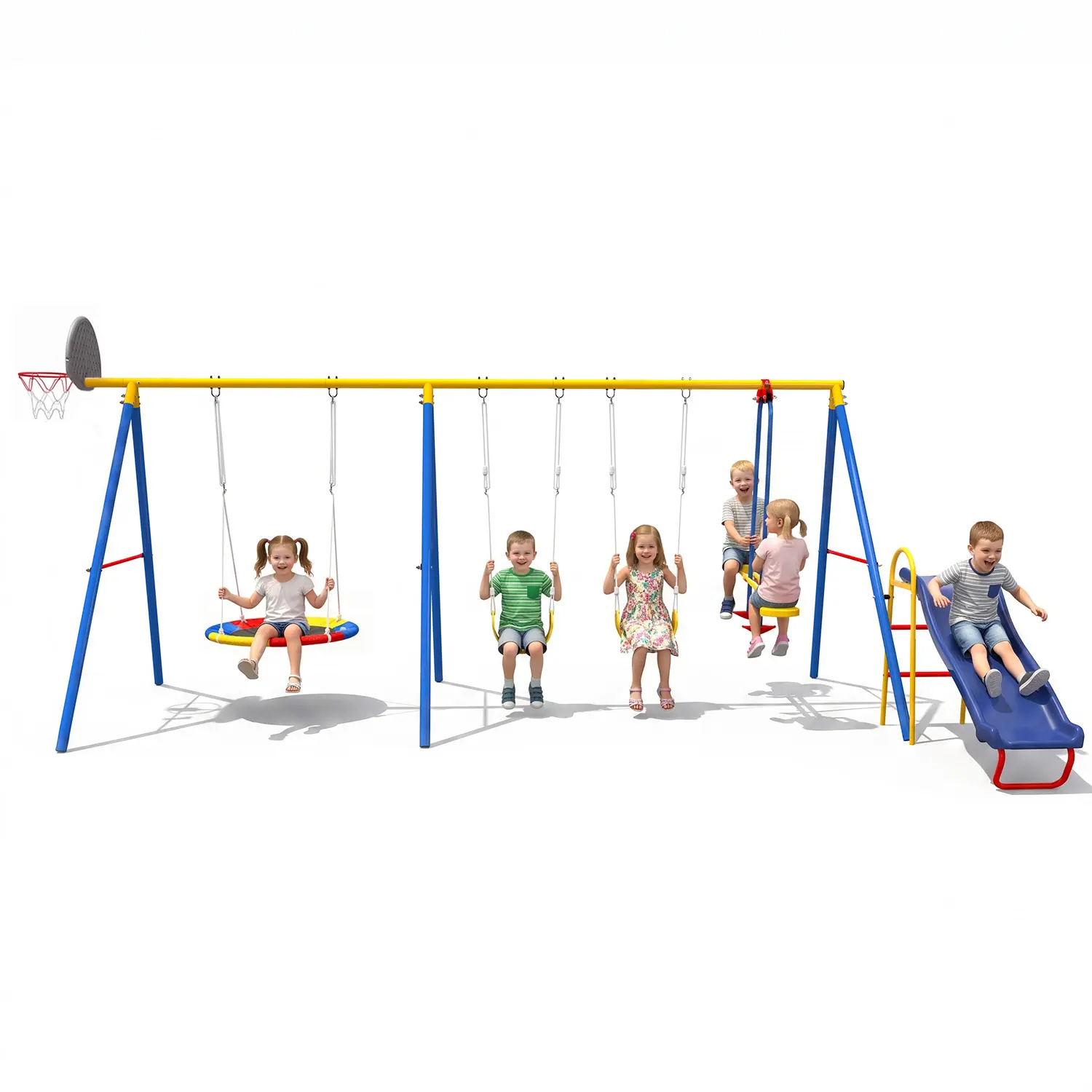 Blue Swing +Slide + Basketball Hoop