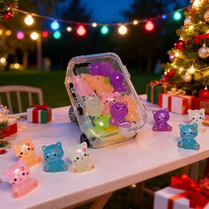 15pcs Glow-In-The-Dark Cat Figurines + 1pc Mini Luggage Set, Random Shipping, Creative Night Light Desktop Home Decor, DIY Craft Ornament, Resin Animal Sculptures