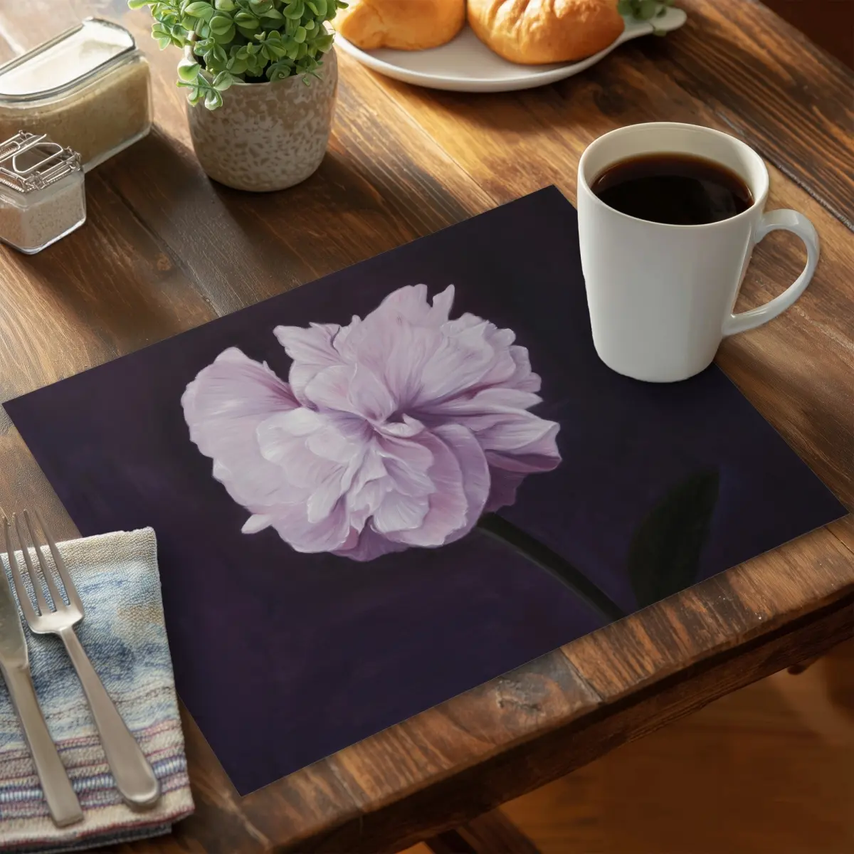 360 stand Rectangular Purple Flower Floral Theme Placemat - 14x18 in, Romantic Kitchen Tableware, Home Decor, Model CPPM14184M21S9