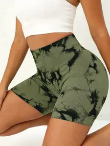 Women's High Waist Tie Dye Yoga Shorts High Elasticity Hip Lift Sports Workout Shorts Anti VPL No Roll Edge Summer Peach Butt Essential Soft Stretch Shorts Athletic Training Shorts