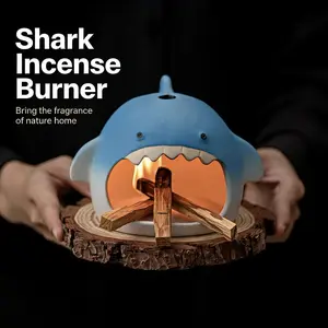 Shark Scented Ceramic Fireplace Burner, Sage Juniper Peruvian Wood Tray, Atmosphere Decorative Piece, Solid Form, No Ca Prop 65 Warning