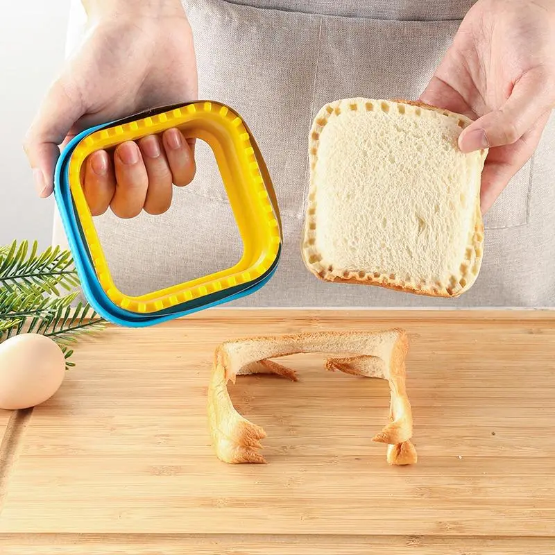 Stainless Steel & Plastic Square Bakeware Sandwich Cutter and Sealer - DIY Cookie, Bread, Pancake Maker with Bread Decruster for Kids' Bento Boxes