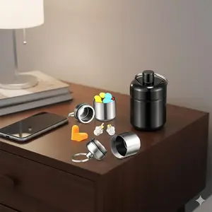 Mini Aluminum Pill Case Keychain, Portable & Durable Screw-Top Seal Container for Travel, Outdoor Essentials, Moisture-Proof Safe Storage Pill Holder with Keyring for Belt Loop or Bag.