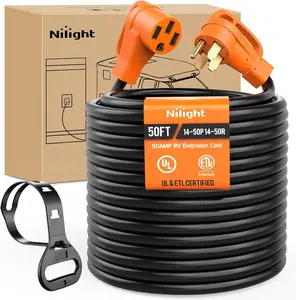 Nilight 50 Amp 50FT RV EV Extension Cord 250V Heavy Duty 6/3+8/1 Gauge Pure Copper STW Wire UL ETL Listed 4 Prong Nema 14-50P 14-50R 50F/50M Cable Suit for RVs EVs Trailer Campers