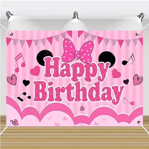 Happy Birthday Pink Party Supplies Banner with Dot And Mouse ears Design - Durable and Versatile Backdrop for Indoor Outdoor Events Easy Installation Perfect for Parties