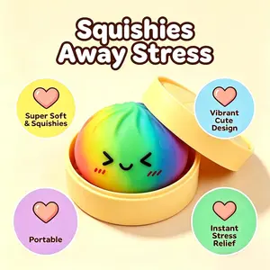 Dumpling Squishy, Rainbow Dumplings Squishy Toy, Cute Anxiety Relief Fidget Toy, with Steamer Box,Soft Squeeze Decompression Dough for Adults, Party Gift