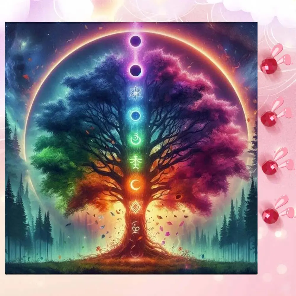 5D DIY Full Drill Round Diamond Painting - Diamond Art Kit Rainbow Tree, Energy Symbols, Dream Aura Mosaic, Canvas - DIY Wall Decor, Home Wall Decoration, Suitable for Halloween and Christmas, Birthday and Anniversary Gifts