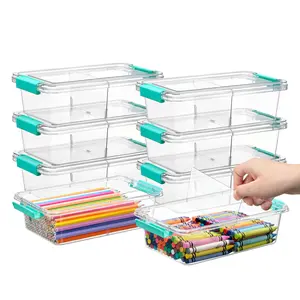 【New Arrival】Vtopmart 8 Pack 1.5 Qt Clear Pencil Box with Removable Divider, Plastic Pencil Case Crayon Box, Stackable Storage Containers with Lid for Pen, Art Craft, Back to School Teacher Supplies