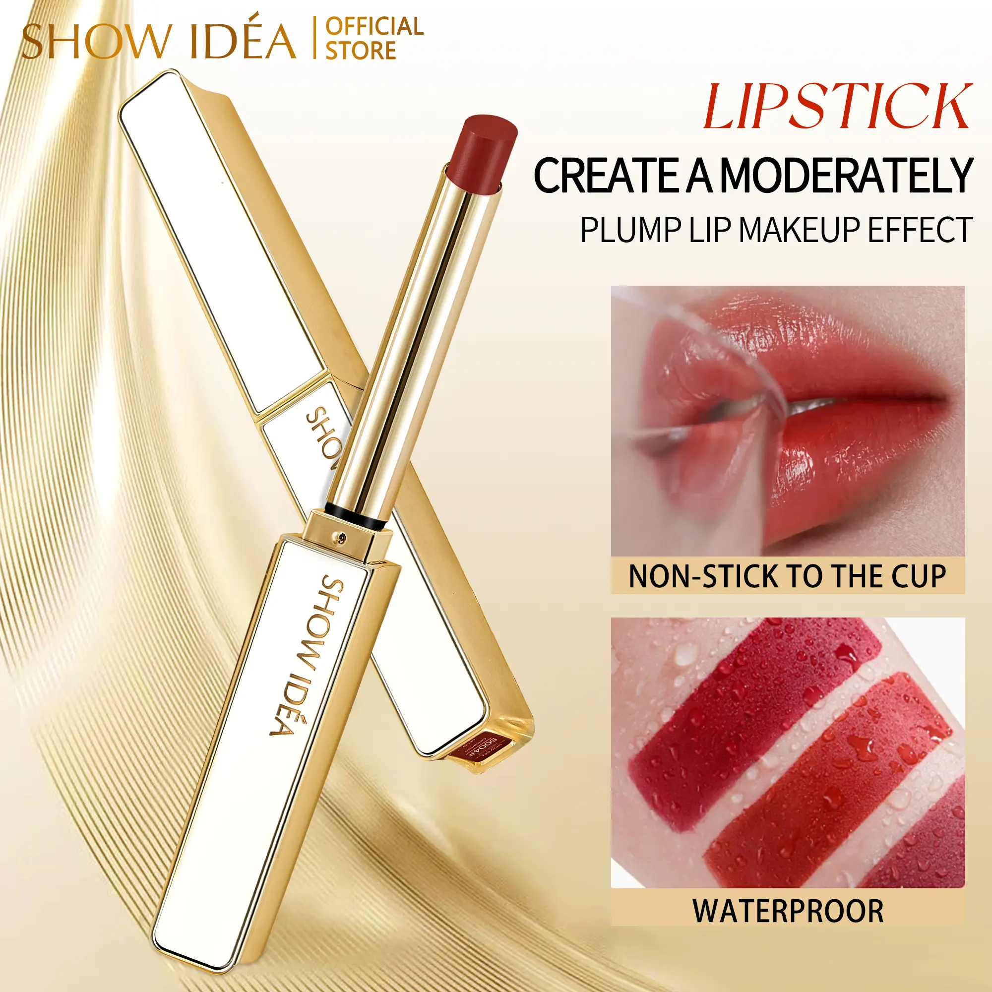 SHOW IDÉA Plump moist lip look 16HR Waterproof Lip Tint, -Blurred liquid lipstick  Create a Moderately Plump Lip Makeup Effect, Non-Stick to the Cup, Non-smudging | Highly saturated and buildable colors