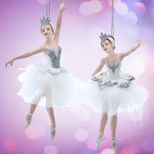 Ethereal Snow Queen Ballerinas Christmas Ornament 2pc Sparkling Glittery White Silver Feather Fluffy Nutcracker Ballet  Balletcore Swanlike Sugar Plum Fairy Cozy Christmas Aesthetic Nutcrackercore