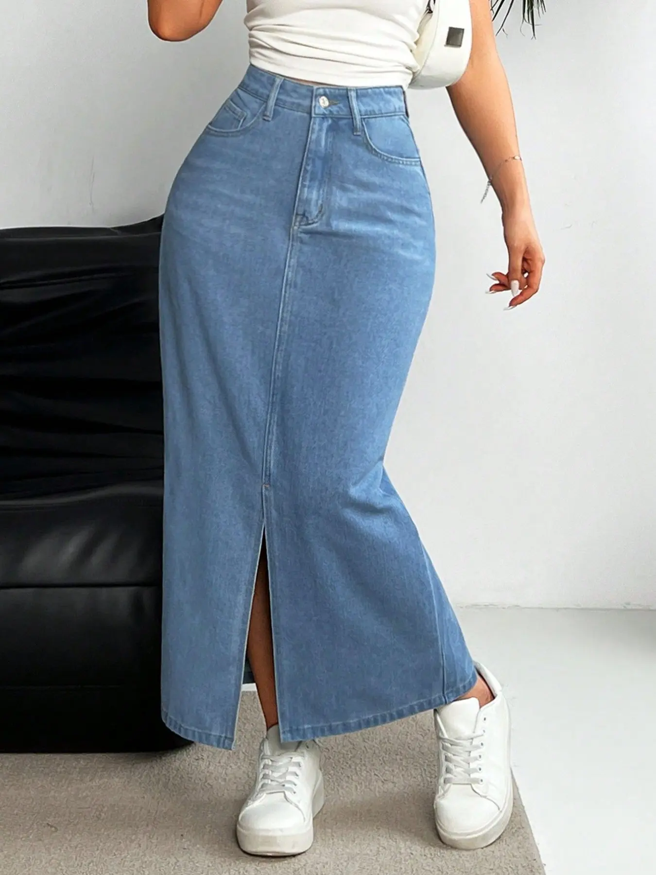 Women's Maxi Skirt High-Waisted Split Light Wash Denim Dress, Slim Fit Long Bodycon Jean Half-Skirt, Casual Style for Women Womenswear - TikTok Shop Women's Maxi Skirt High-Waisted Split Light Wash Denim Dress, Slim Fit Long Bodycon Jean Half-Skirt, Casual Style for Women Womenswear - TikTok Shop