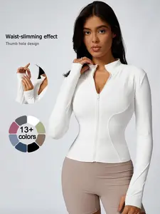 Women's Zip Up Sports Jacket, Tight Long Sleeve Yoga Jacket Top, Ladies' Sportswear for Spring Indoor Outdoor Wear, Athletic Jackets