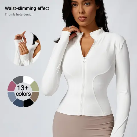 Women's Zip-Up Sports Jacket, Long-Sleeve Fitted Yoga Jacket, Indoor & Outdoor Athletic Wear, Spring Sportswear, Workout Jacket