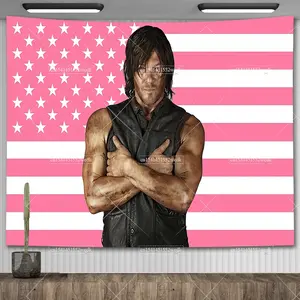 60in x 40in  home decor banner Norman Reedus Pink American Flag Tapestry Aesthetics R-Reedus Tapestry Wall Hanging College Dorm Room Decor Flags Banners funny hanging poster fan bedroom living room gift