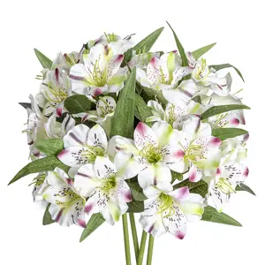 Alstroemeria Artificial Flowers 18” Long Stems Faux Bouquet Silk Petals Wedding Decoration Indoor DIY Crafts Table Centerpiece Home Decor, 4pcs