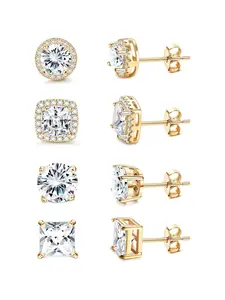 14K Gold Plated Cubic Zirconia Stud Earrings for Women Men Hypoallergenic Silvery Post Earrings | Big Brilliant Simulated Diamond CZ Halo Stud Earrings for Sensitive Ears Ear Studs