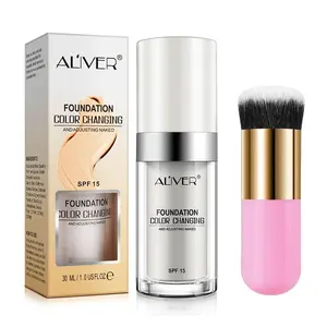 Long-lasting Liquid Foundation & Makeup Brush Set, Moisturizing and Non-sticky Waterproof Liquid Foundation, Suitable for Facial Makeup, Hydrating Makeup, Brightening Formula Makeup