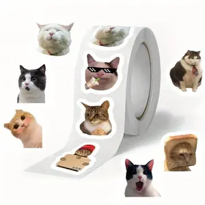 Cat Pattern Sticker, 500pcs/roll Cute Cat Face Expression Sticker, Self Adhesive Decorative Sticker for Gift Greeting Card & Envelope,Christmas Gift Label Sticker,