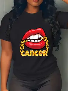 100% Cotton Unisex Juicy Lips Gold Chain Cancer Zodiac Sign T-Shirt