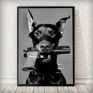 Hypebeast Modern Black White Doberman Gun Luxury Fashion Poster