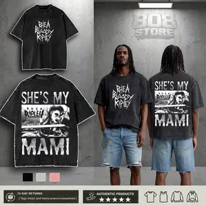 She's My Mami Rhea Ripley WWE Washed T-Shirt Wrestling Shirt WWE Fans WWE Tee Menswear Cotton Crewneck Premium American Made Acid Washed 100% Cotton