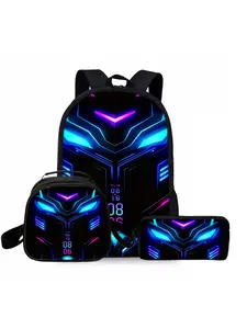 Mechanical machine King Kong print Trendy Backpack three-piece set, including lunch bag, pencil case, and backpack