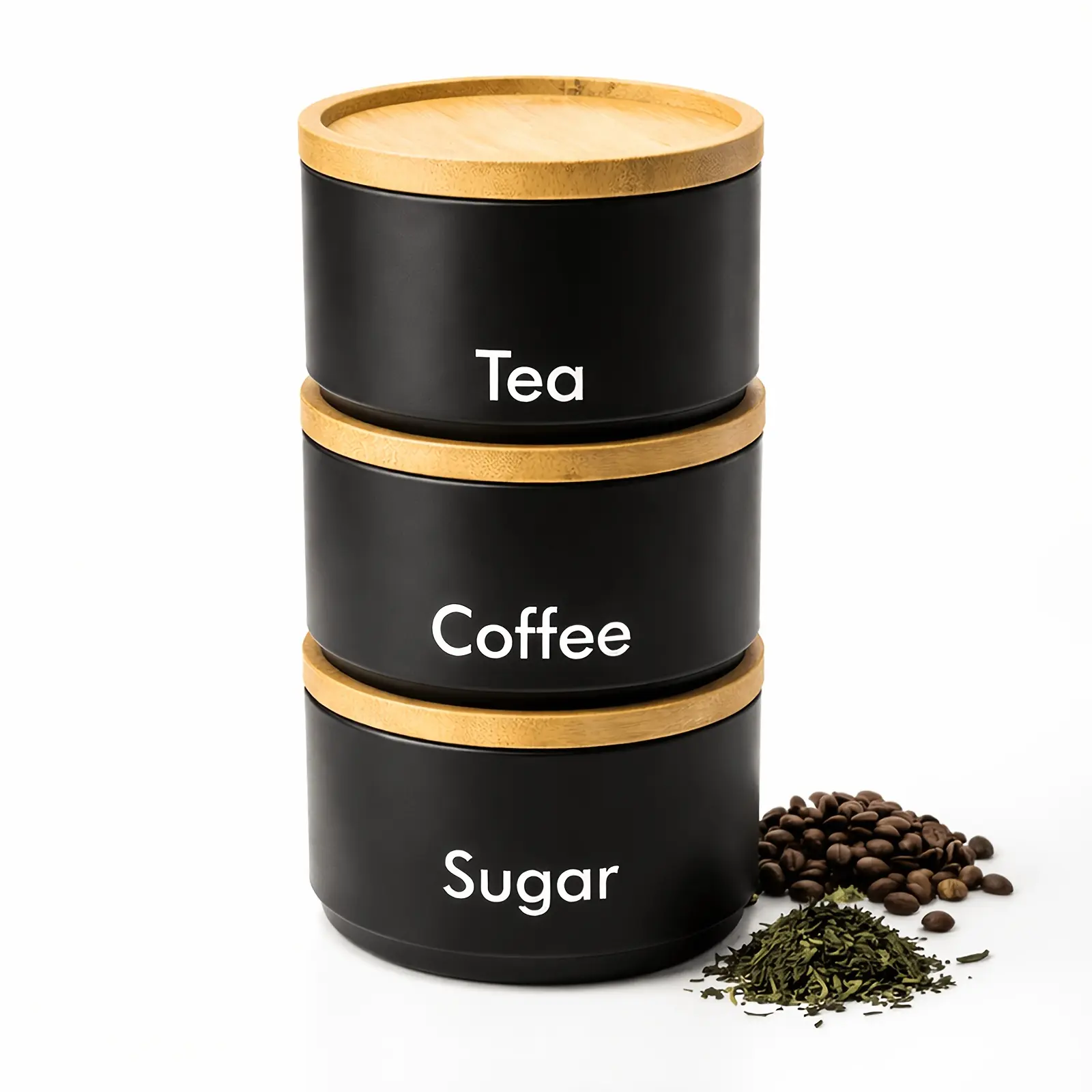 Three-Tiered Stackable Kitchen Storage Jars for Organizing Sugar, Coffee, And Tea. The Design Allows for Space-Saving And Features Moisture-Proof Sealed Lids, Suitable for Kitchens, Dining Rooms, And Tea Areas, Perfect for Various Storage Needs
