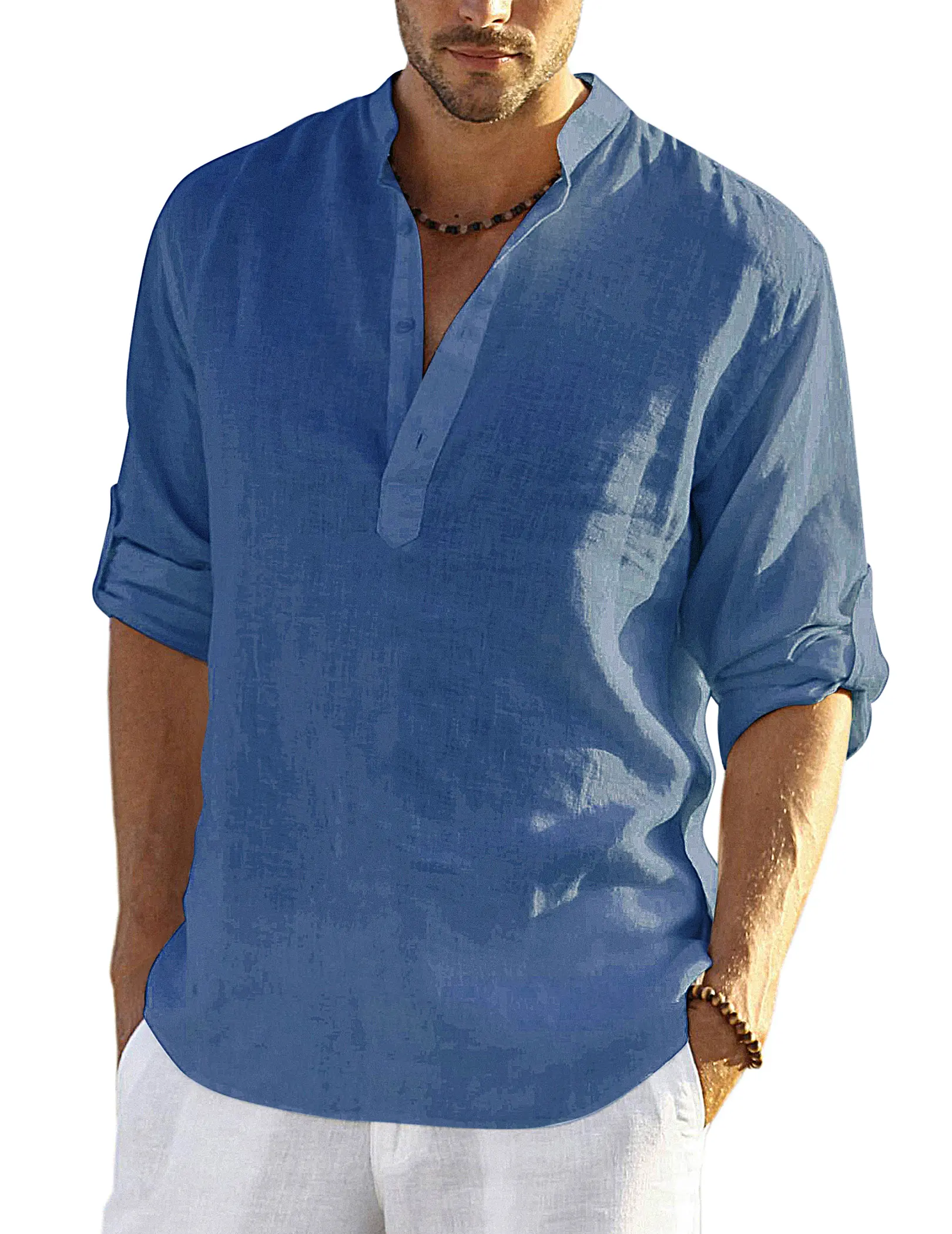 COOFANDY Week Men's Cotton Linen Henley Shirt Long Sleeve Hippie Casual Beach T Shirts Menswear Soft Beach Wear Breathable Vneck Fashion Lightweight Stylish Slim Fit(runs small )