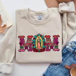 Mexican Mom Shirt and Sweatshirt with Virgen de Guadalupe | , Mother's Day Sweatshirt, Mexican Heritage Shirt, Latin Culture Mom Sweatshirt Z Casual Cotton Womenswear