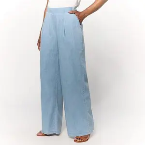 Hue Woven Denim Pull-On Palazzo Pant