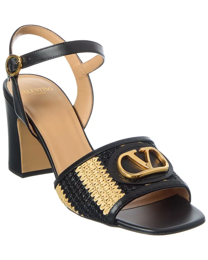 Valentino VLogo Signature 75 Straw & Leather Sandal