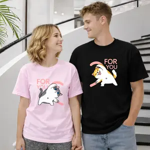 Cute Cat Matching Couple Shirts – For You Heart Cartoon T-Shirt, Boyfriend Girlfriend Valentine’s Day Gift