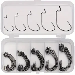 50-piece Boxed Crank Hooks, Fishing Hook Set With Barb, Wide Gap Soft Worm Hook For Sea Fishing