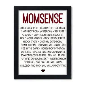 “MOMSENSE” Framed Wall Art 30×40 cm – Funny Mom Quote Sign, Family Humor Home Decor, Black Frame Gift for Mom, Kitchen, Living Room & Entryway