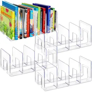 4 Pack Acrylic File Sorter, 4-Section Clear Desktop File Folder Holder Organizer, Thick Office Storage Stand Rack for Book, Envelopes, Mail, Document, Notebook, Binder, Purse, Clutch Divider
