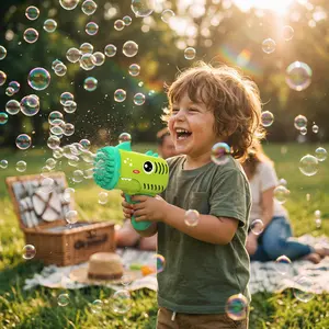 Dinosaur Bubble Gun for Kids - 32-Hole Automatic Bubble Blower, Leak-Proof Bubble Machine for Toddlers, Outdoor Summer Toy
