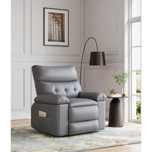 Garvee Oversized Recliner Chair for Adults, 22" Extra Wide Seat Manual Pushback Recliner, Faux Leather Home Theater Seating & Reading Chair with Side Pocket for Living Room, Grey