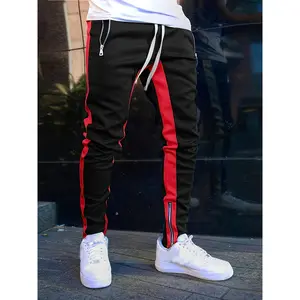 Men's Casual Athletic Pants - Slim Fit, Color Block Design with Zipper Detail, Machine Washable - Perfect for Outdoor Activities & Casual Attire