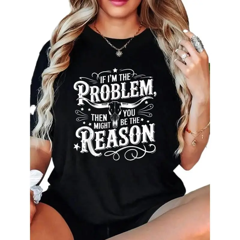 If Problem Vintage Then You Might Be Reason T-Shirt Crew Neck T Shirt For Summer, Women's Soft Short Sleeve Top, Stylish Comfy Tee For Women Graphic Tees Plus Size