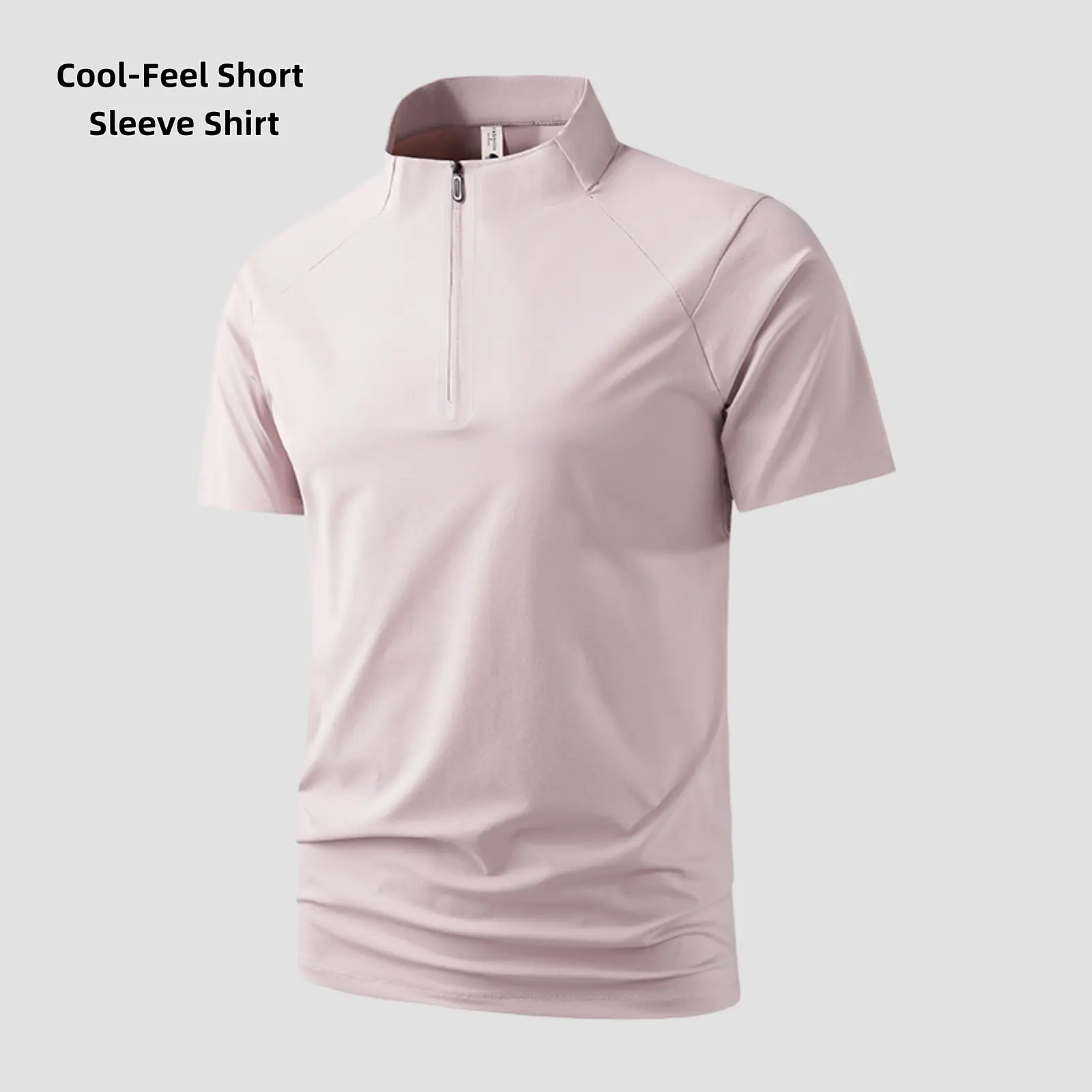Men's Cooling Mock Neck Quarter-Zip Short Sleeve Shirt - Lightweight Polyamide-Elastane Stretch, Moisture-Wicking, Wrinkle-Resistant, Quick-Dry, Breathable - for Business, Golf, Casual Wear, Male